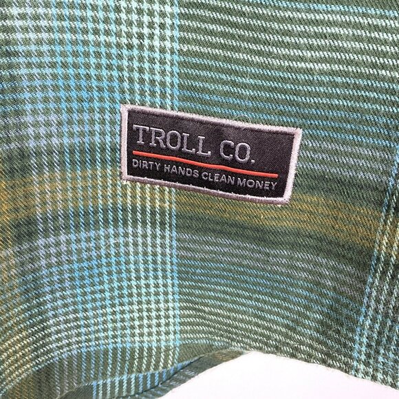 Troll Co Flannel Shirt Mens Size Small Pearl Snap Plaid Shacket Plaid Green Work - Picture 3 of 5